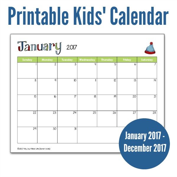 FREE Printable 2017 Calendar for Kids - My Joy-Filled Life
