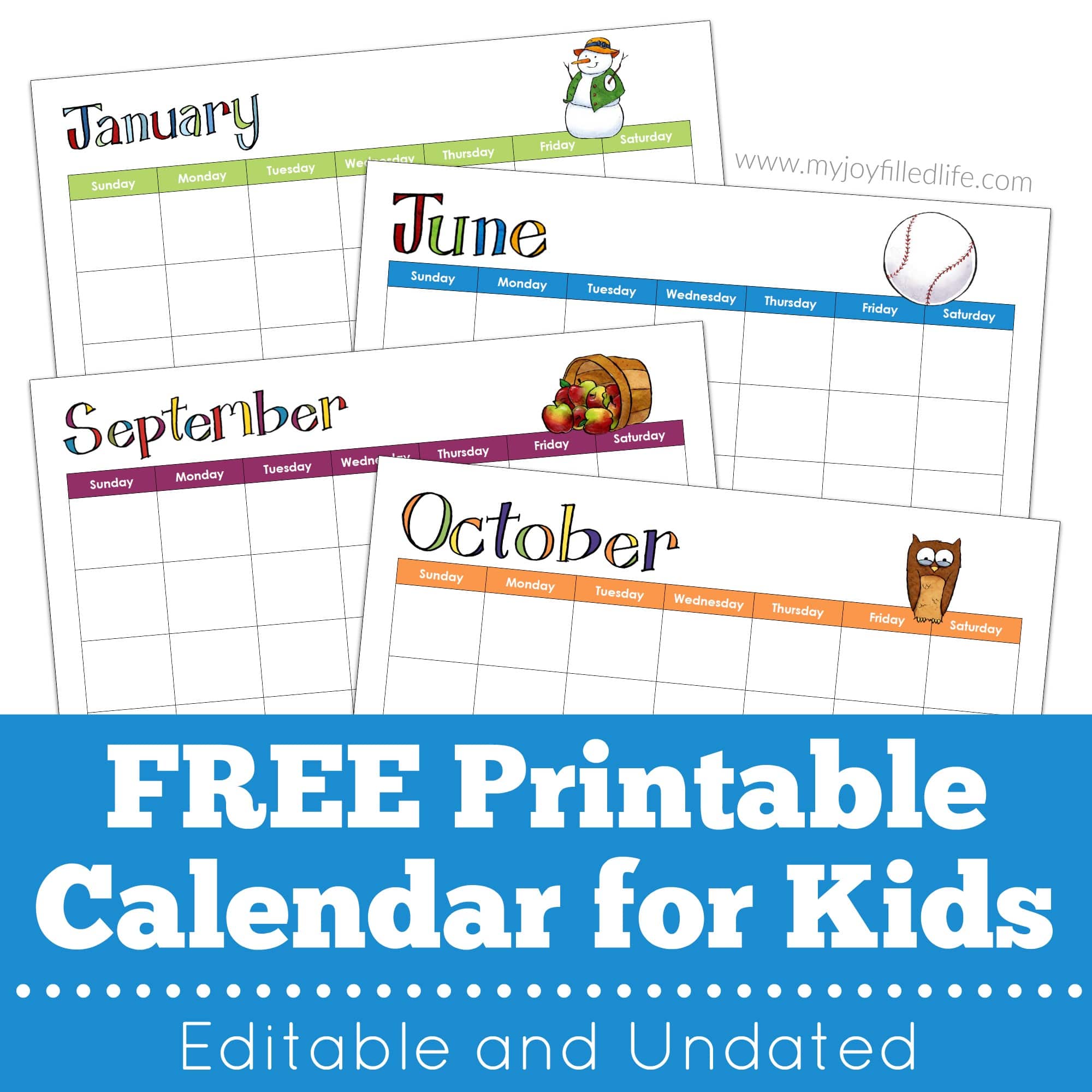 Editable Printable Calendar For Kids