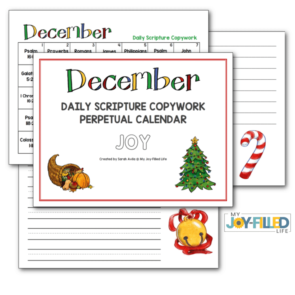 December Perpetual Scripture Copywork Calendar - My Joy-Filled Life